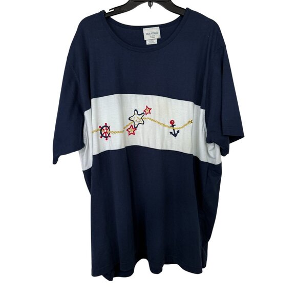 Mix & Max Woman Plus Size 26W 28W Nautical Embroidered T-Shirt Navy Coastal - Picture 1 of 10